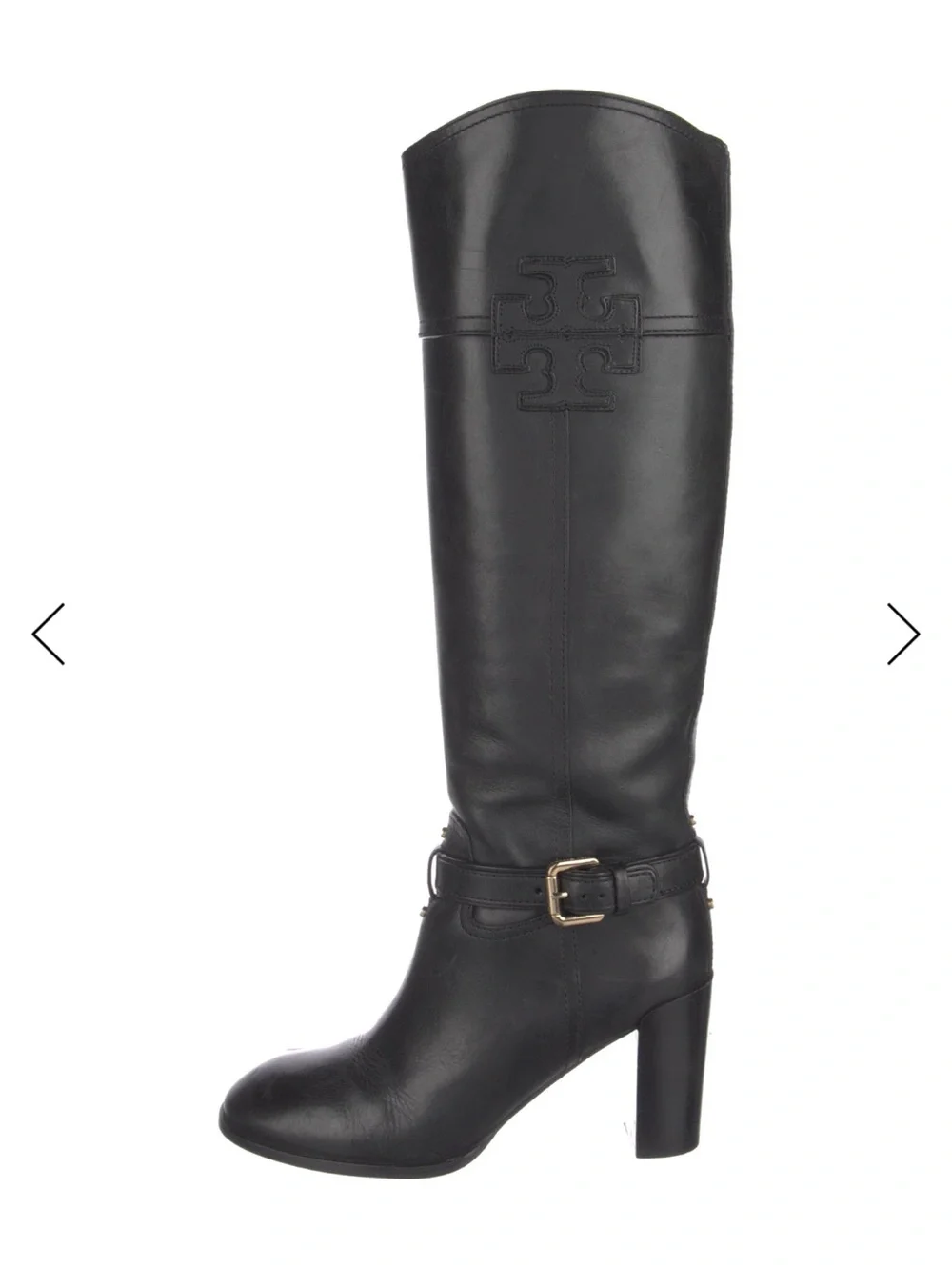 Tory Burch Blair Black Leather Mid-Calf Block Heel Boot Size 8 MSRP $695